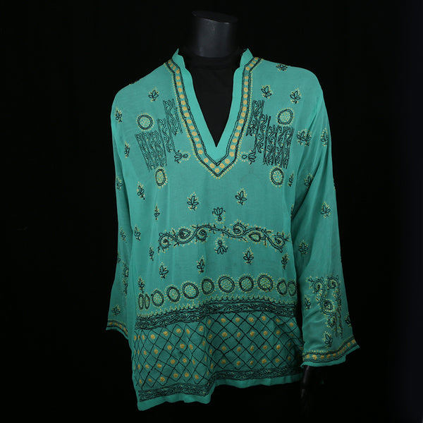 Hand embroidered Kurti Top - Chikan Embroidery - Mint Green