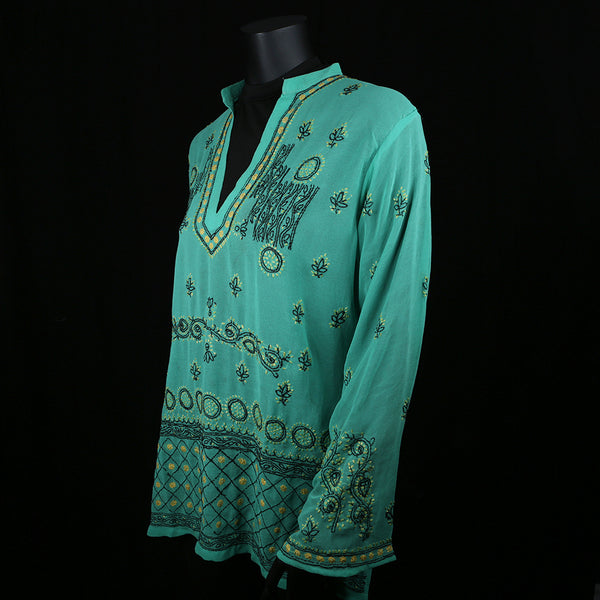 Hand embroidered Kurti Top - Chikan Embroidery - Mint Green