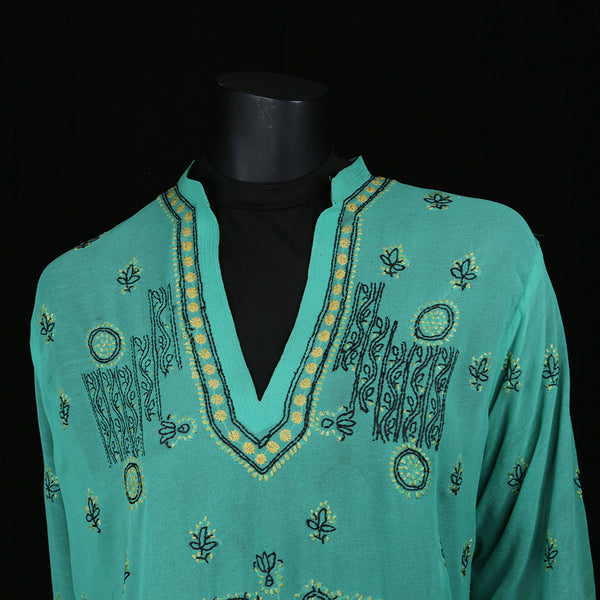 Hand embroidered Kurti Top - Chikan Embroidery - Mint Green