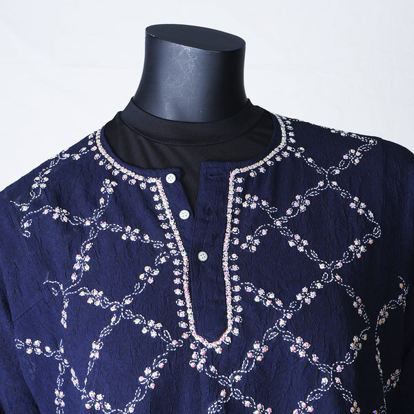 Hand embroidered Kurti Top - Chikan Embroidery - Royal Blue