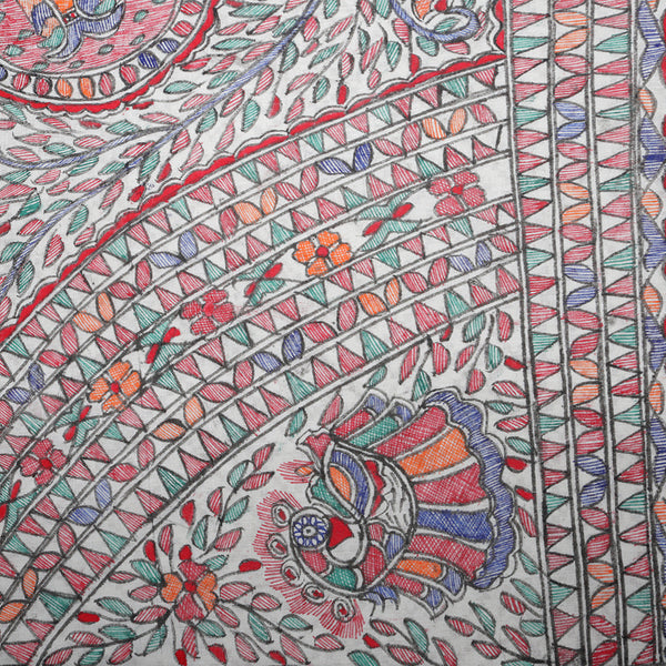 Madhubani Handpainted Ladies Cotton Shawl / Scarf / Dupatta - Circles