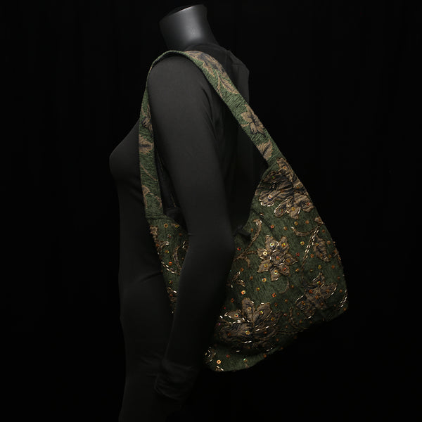 Handmade Embroidered Ladies Sling Handbag Olive Green