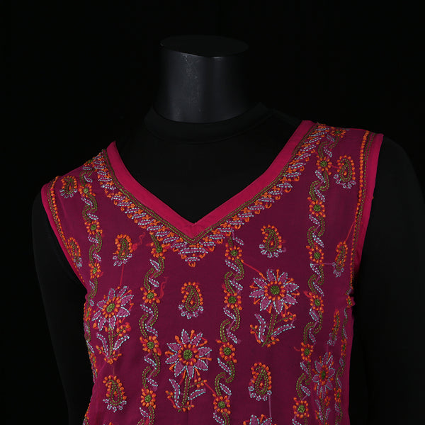 Hand embroidered Kurti Top - Chikan Embroidery - Sleeveless Pink