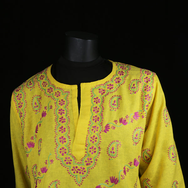Hand embroidered Kurti Top - Chikan Embroidery - Sunshine