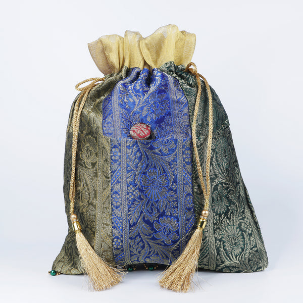 Handmade women's traditional purse - batua / potli handbag, of silk / Banarasi zari fabric to pair with wedding / party attire. Great accessory for Indian dresses.