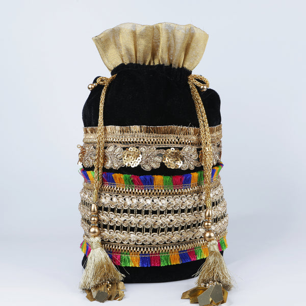 Handmade Women's Potli Handbag / Purse - Black Beads