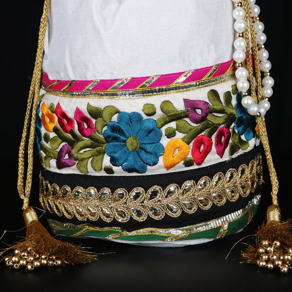 Handmade Women's Potli Handbag / Purse - White Lace