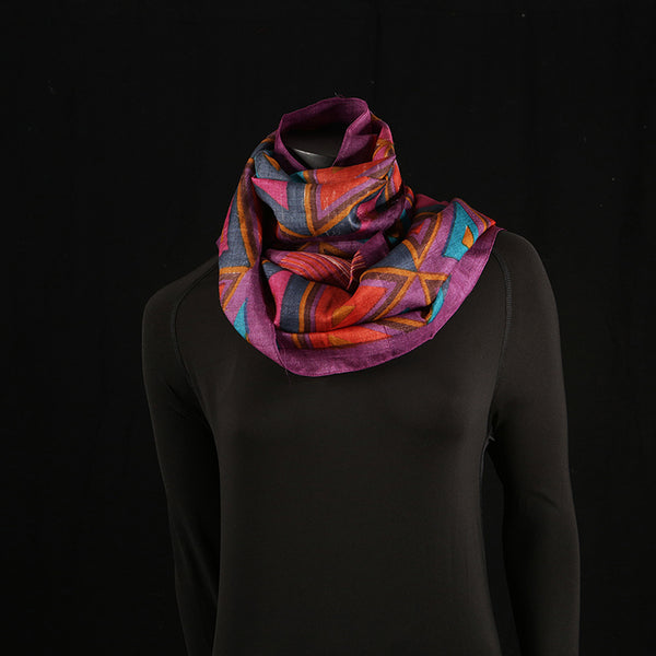 Handprinted Pure Raw Silk Ladies Scarf - Triangles