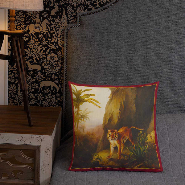 Antique Art Print Decorative Throw Pillow & Cushion Tiger bed