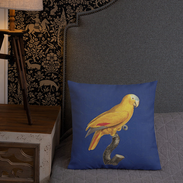 Antique Art Print Decorative Throw Pillow & Cushion Blue Fronted Parrot bed