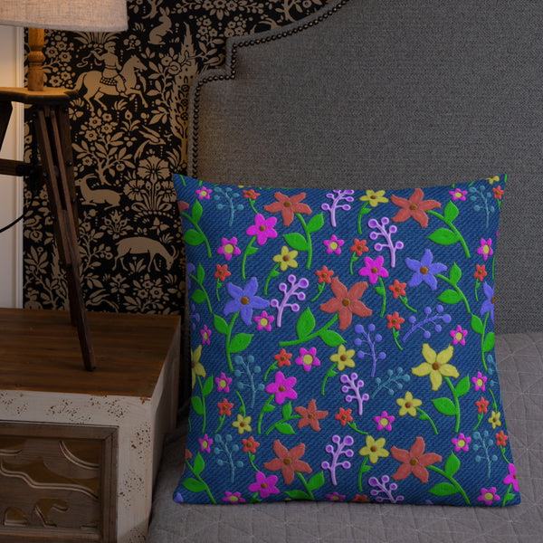 Premium Pillow / Cushion Art Print Embroidered look 18 x 18 in