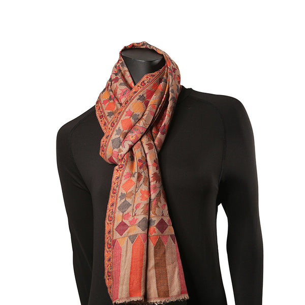 Pashmina Ladies Shawl / Scarf - Peach Jaal