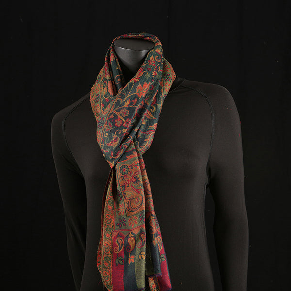 Handmade Pashmina Ladies Shawl / Scarf - Green Paisley