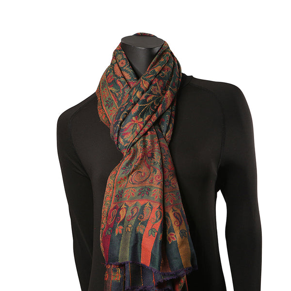 Handmade Pashmina Ladies Shawl / Scarf - Green Paisley