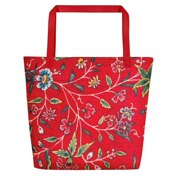 Vintage South Asian Floral Print Beach Bag