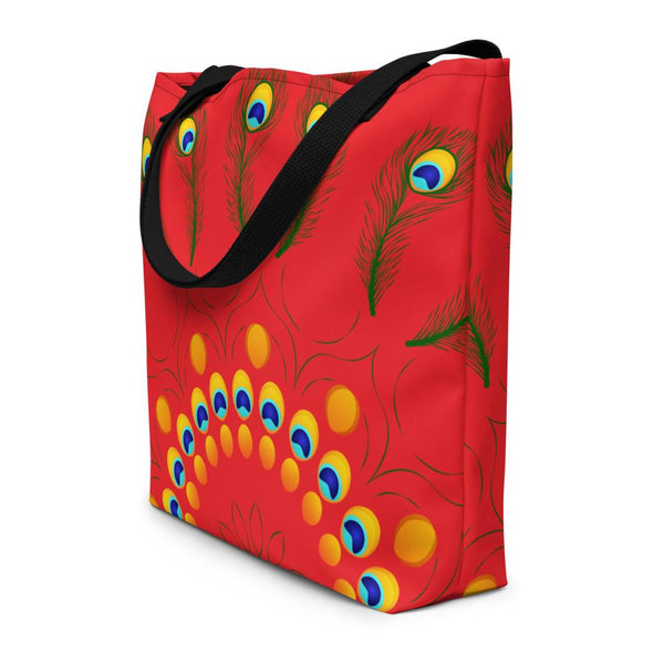 Traditional South Asian Peacock Feather Design Beach Bag