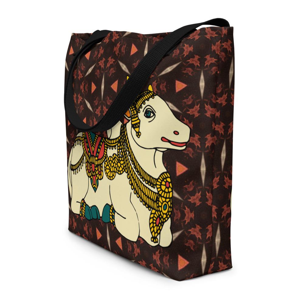 Traditional South Asian Nandi Bull Design Beach Bag