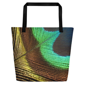 South Asian Peacock Feather Design Beach Bag