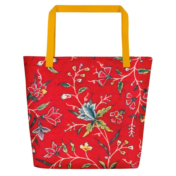 Vintage South Asian Floral Print Beach Bag