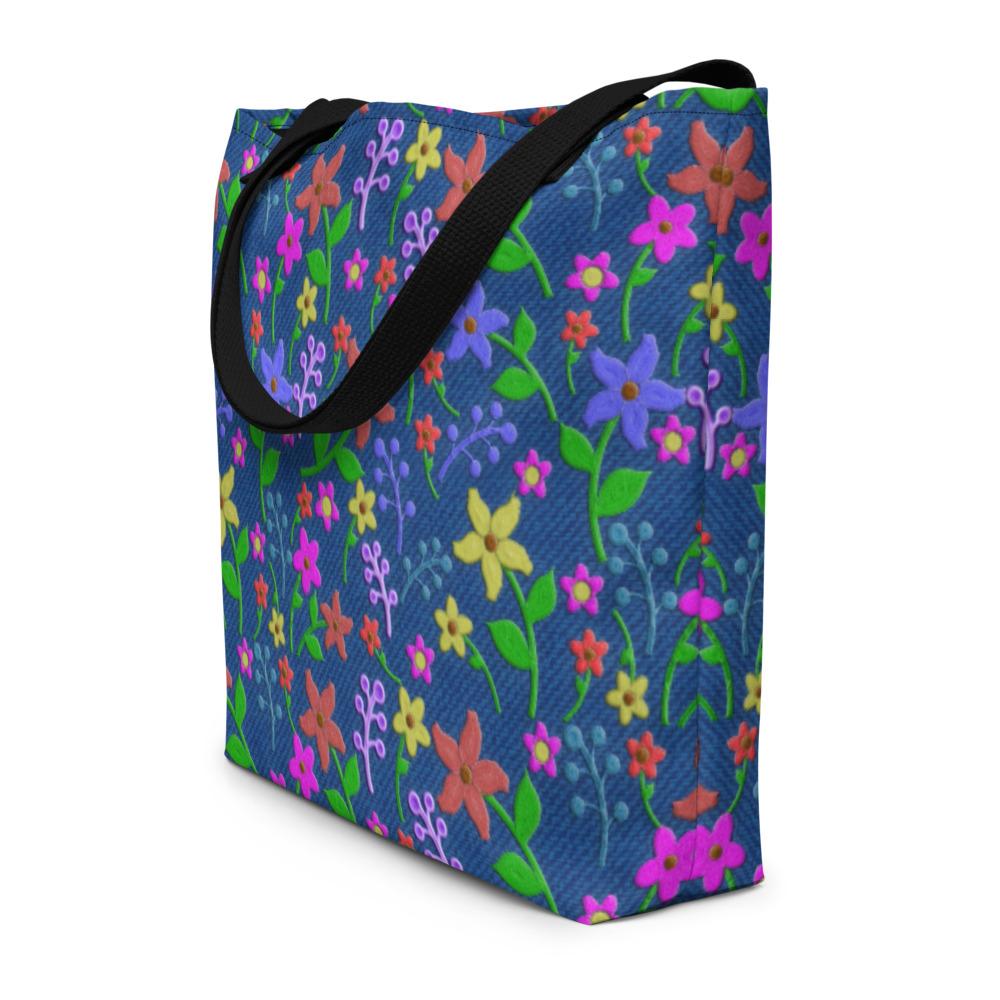 Beach Bag Traditional floral design embroidered look