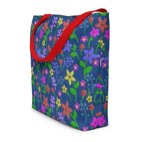 Beach Bag Traditional floral design embroidered look