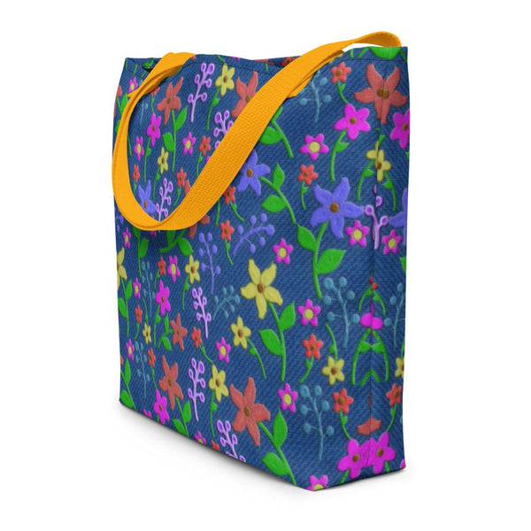 Beach Bag Traditional floral design embroidered look