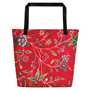 Vintage South Asian Floral Print Beach Bag