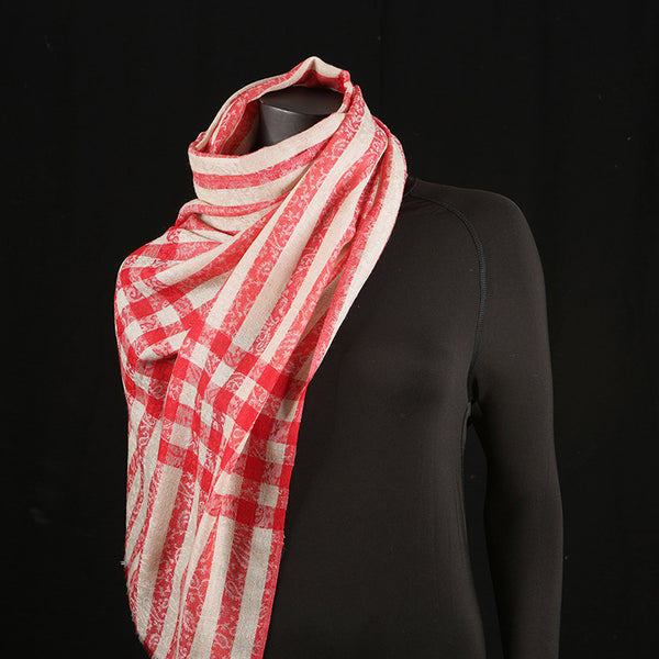 Pashmina Ladies Shawl / Scarf - Red & Cream Banner