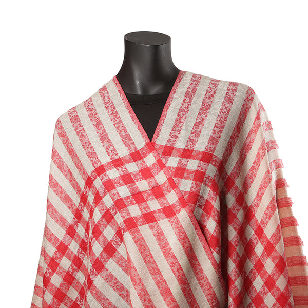 Pashmina Ladies Shawl / Scarf - Red & Cream Banner