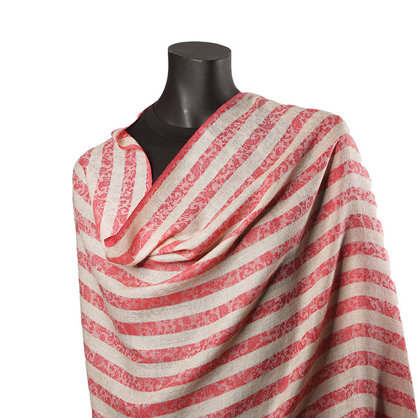 Pashmina Ladies Shawl / Scarf - Red & Cream Banner