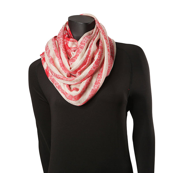 Pashmina Ladies Shawl / Scarf - Red & Cream Banner