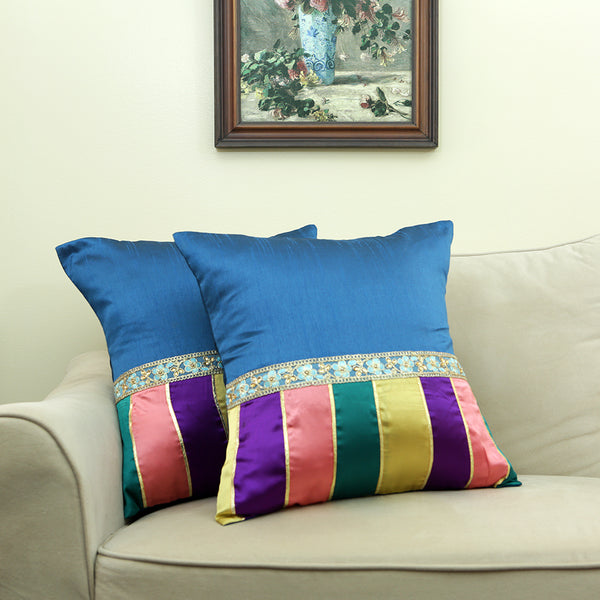 Handmade Decorative Throw Pillow Cushion & Cover Rainbow Zari