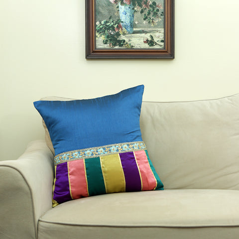 Handmade Decorative Throw Pillow Cushion & Cover Rainbow Zari