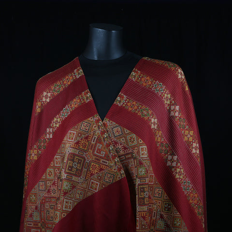 Curry Peepal Shawl Pashmina Women Maroon Handmade