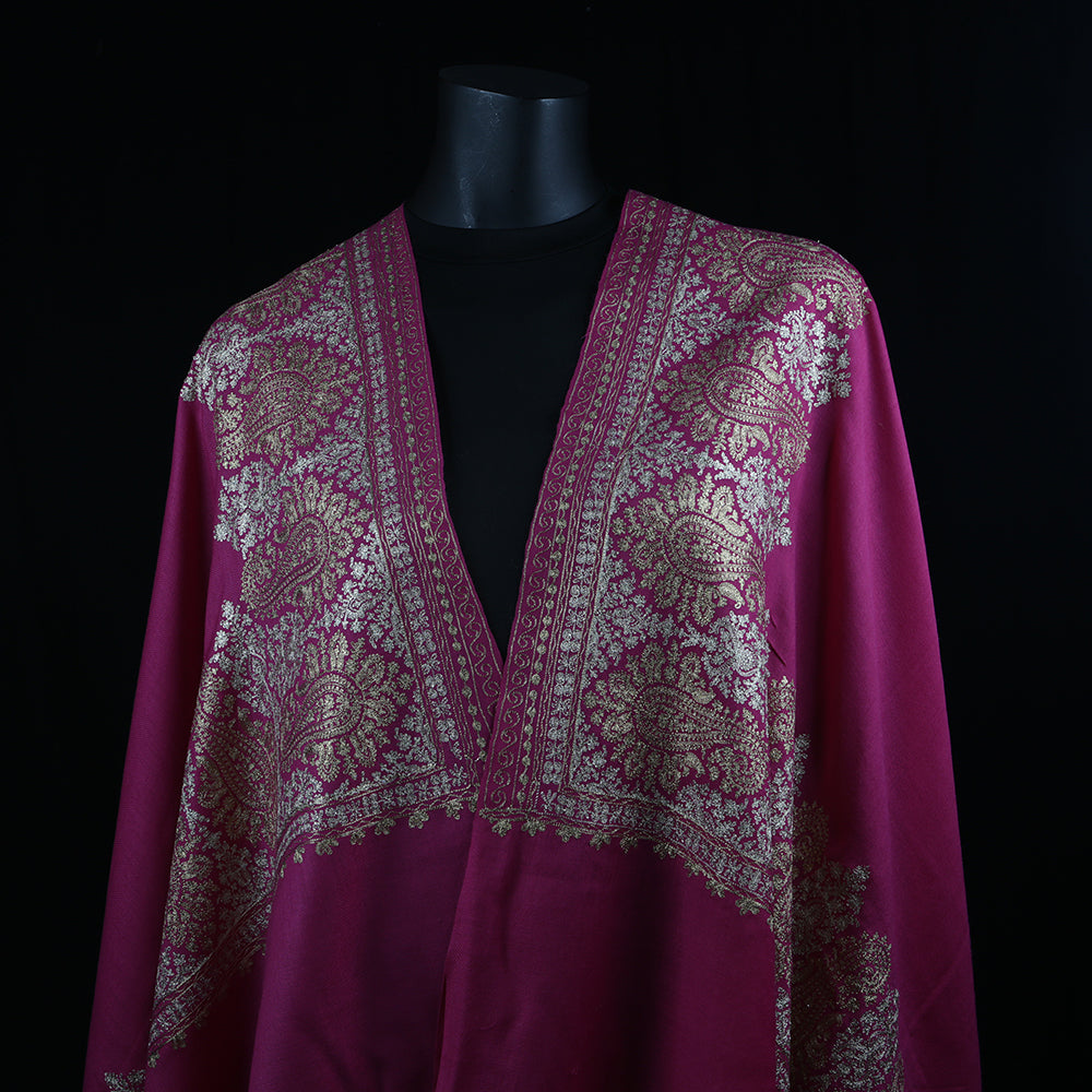 Curry Peepal Shawl Pashmina Women Maroon Handmade