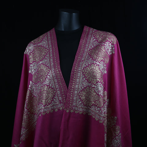 Curry Peepal Shawl Pashmina Women Maroon Handmade