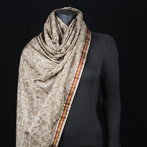Women's Pure Silk Scarf Khaki Border