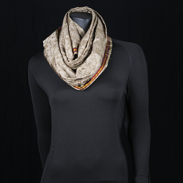 Women's Pure Silk Scarf Khaki Border