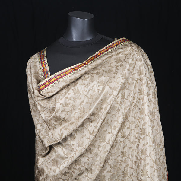 Women's Pure Silk Scarf Khaki Border