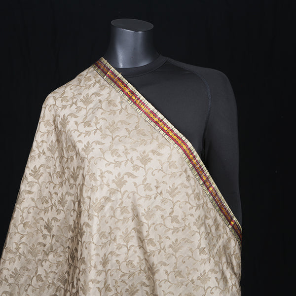 Women's Pure Silk Scarf Khaki Border