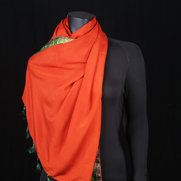 Women's Pure Crepe Silk Scarf Orange Green