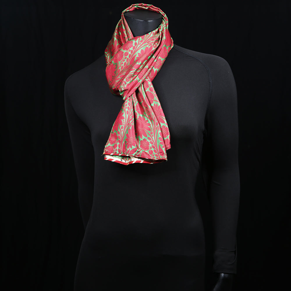 Women's Blended Silk Scarf Red Green Reversible