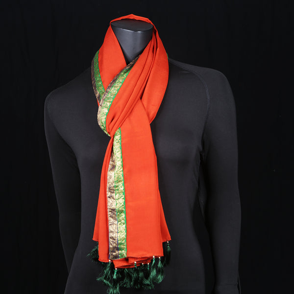 Women's Pure Crepe Silk Scarf Orange Green