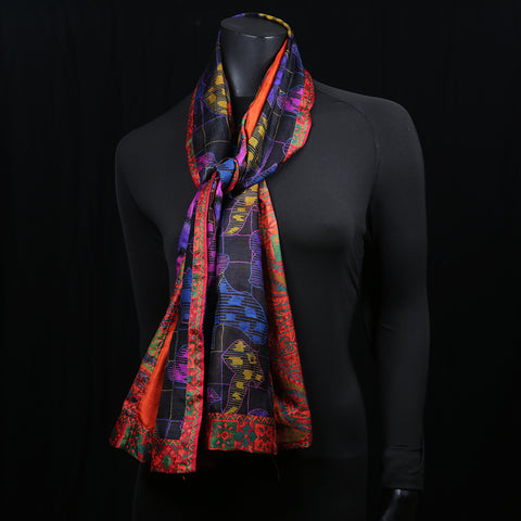 Women's Pure Silk Scarf Orange Stripes