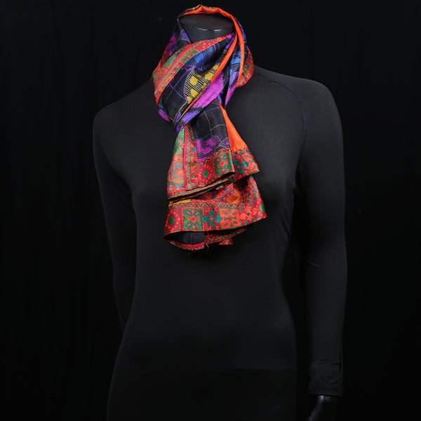 Women's Pure Silk Scarf Orange Stripes