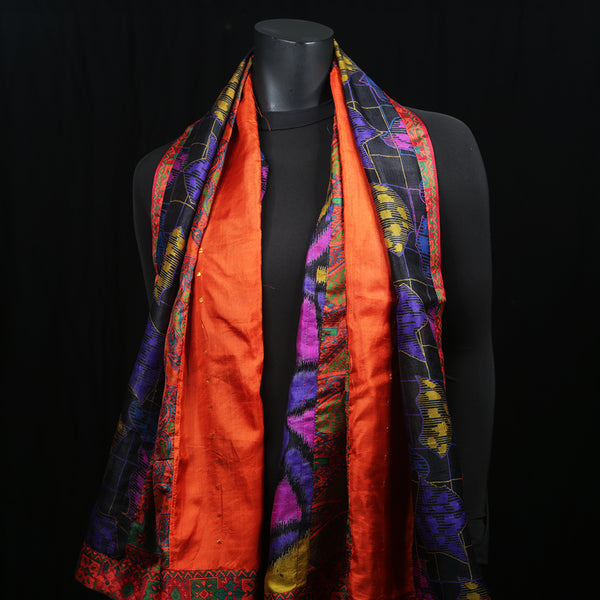 Women's Pure Silk Scarf Orange Stripes