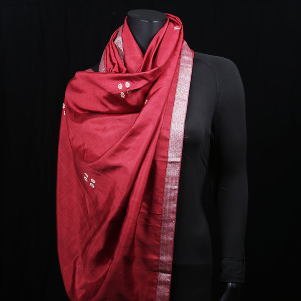 Women's Blended Silk Scarf Maroon Weave