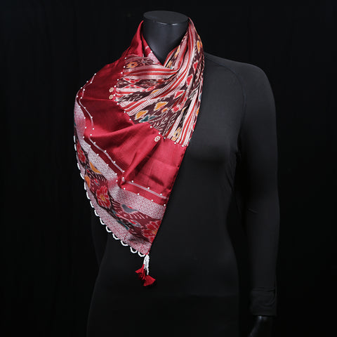 Blended Cotton Women's Scarf Patola Maroon