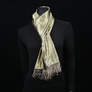 Women's Pure Silk Scarf Silver Green