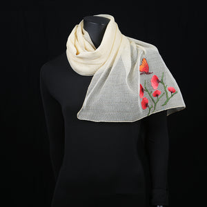 Women's Blended Silk Scarf Cream Woven